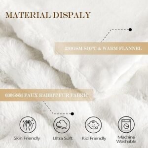 Latepis White Faux Fur Queen Blanket Cozy Bubble Soft Fuzzy