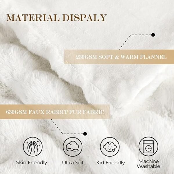 Latepis White Faux Fur Queen Blanket Cozy Bubble Soft Fuzzy