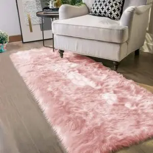 Latepis Washable Runner 2x5 Pink Rug for Bedroom Girls Faux Fur Rug