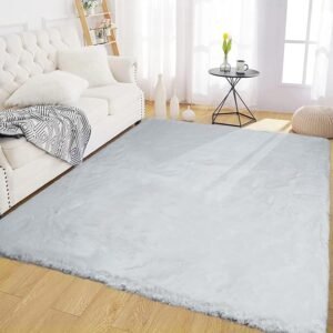 Latepis Grey Rugs for Bedroom 5x7 Large Area Fuzzy Rug Washable Faux Rabbit Fur