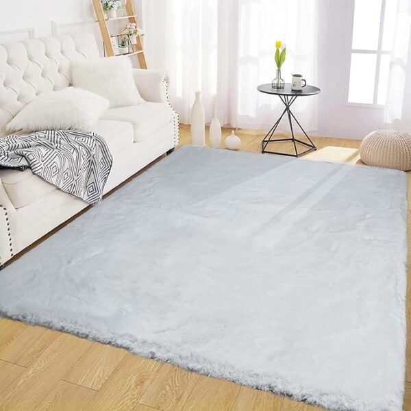 Latepis Grey Rugs for Bedroom 5x7 Large Area Fuzzy Rug Washable Faux Rabbit Fur