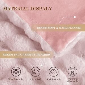 Latepis Faux Fur Twin Blanket Plush Light Pink