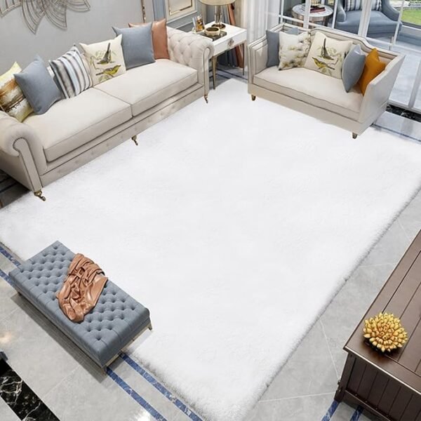 Latepis White Fluffy Rug 8x10 Faux Rabbit
