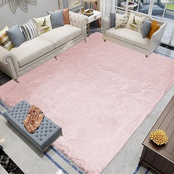 Latepis Light Pink Furry Rug 8x10 Soft Faux Rabbit