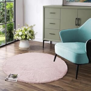 Latepis Light Pink Circle Rug 3ft Fuzzy Round